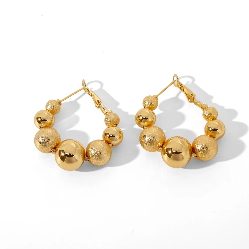 HONGTONG 2024 модные трендовые круглые серьги-кольца золотого цвета с бусинами для