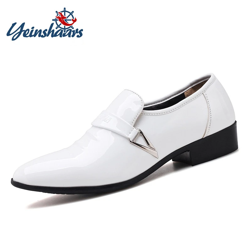 

YEINSHAARS Design Mens Patent Leather Shoes White Black Brown Formal Men Dress Shoe For Wedding Party Buckle Business Oxfords