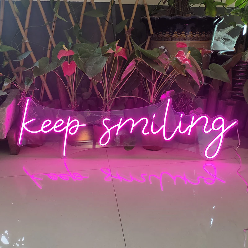 Keep Smiling Neon Sign Led Night Light for Bedroom Decor Acrylic Transparent Large Size Neon Light Custom Hone Decoration