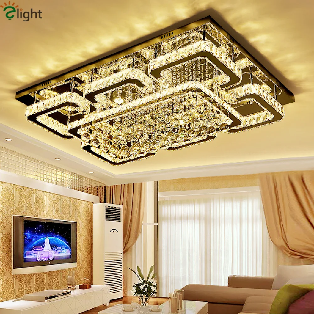 

Modern Dimmable Lustre Chandelier Rectangle Luminaria Led Chandelier K9 Crystal Ceiling Chandelier Lighting Lamparas Fixtures