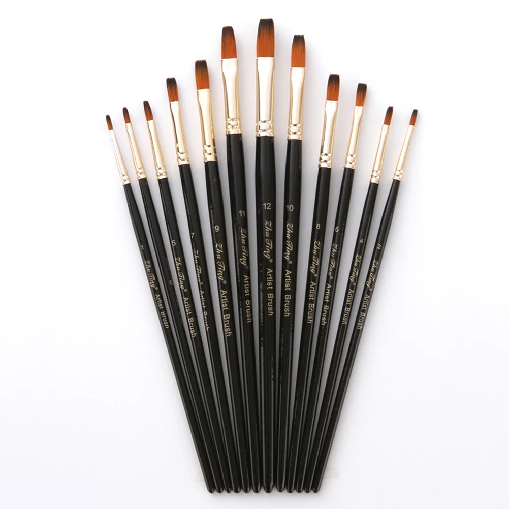 

12 Pcs Two-tone Nylon Brushes Wood Handle Brushes Artist Brush