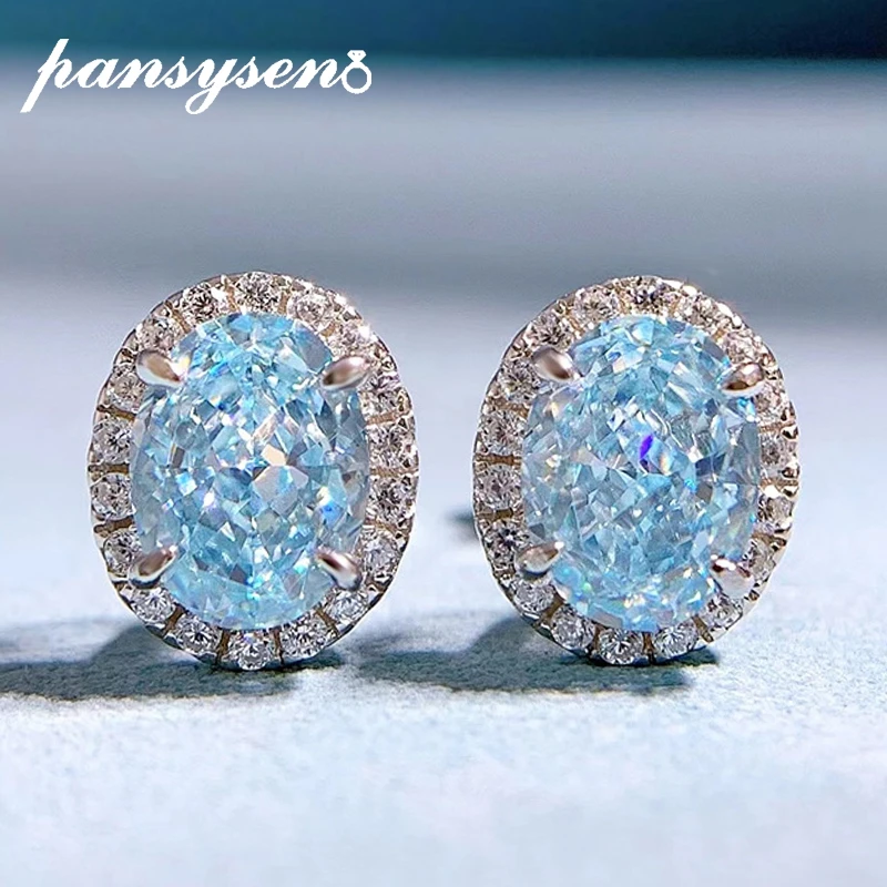 

Женские серьги-гвоздики с аквамарином, из серебра 100% пробы, 6 х8 мм