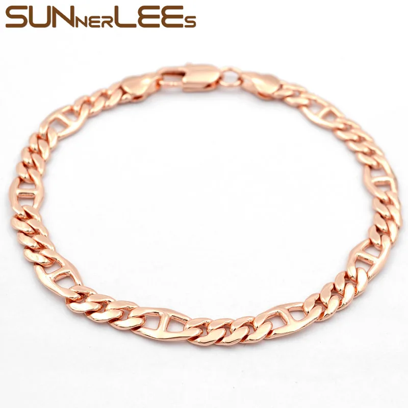 SUNNERLEES модные ювелирные изделия браслет цвета розового золота 6 мм Фигаро