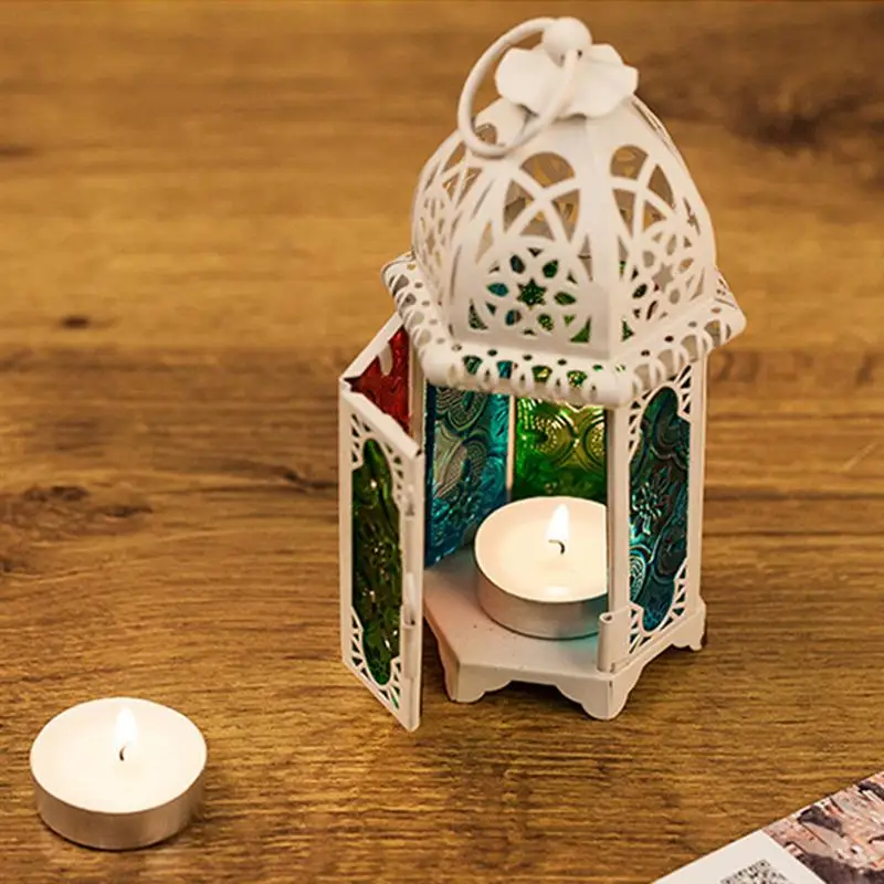 Марокканский Стиль Свеча-фонарь ретро железная стеклянная лампа ручная