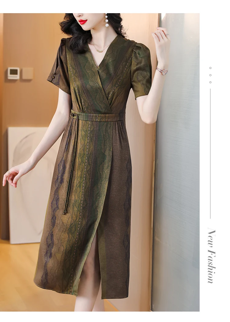 

2022 New Evening Dresses Custom Silk Fragrant Cloud Gauze Cheongsam Dress Summer Cheongsams V-Neck Short Sleeve Skirt Chinese Dr