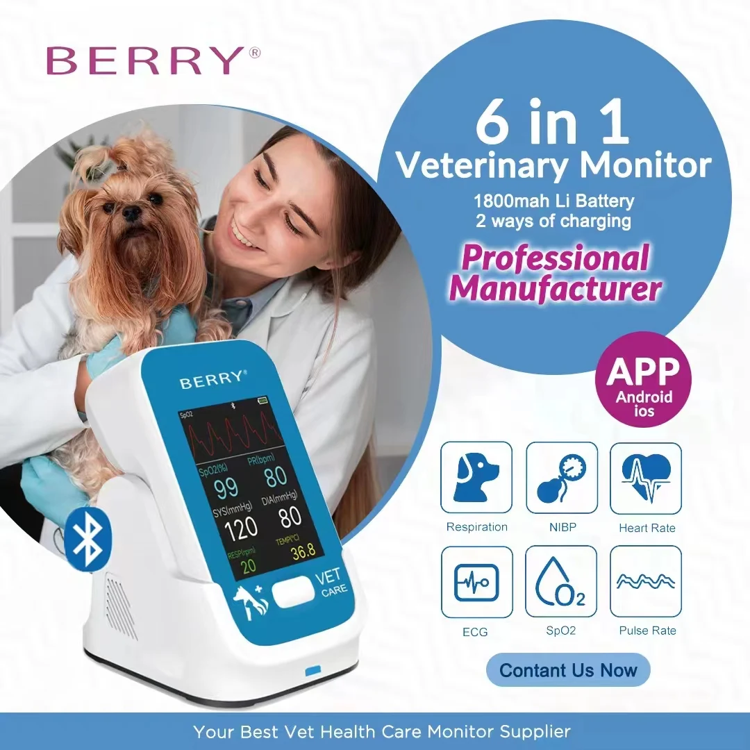 

Veterinary Monitor Pet Dog Animal Monitor Ecg Hr Nibp Spo2 Pr Temp Multi-parameter Oximeter Li battery 1800mah Bluetooth APP