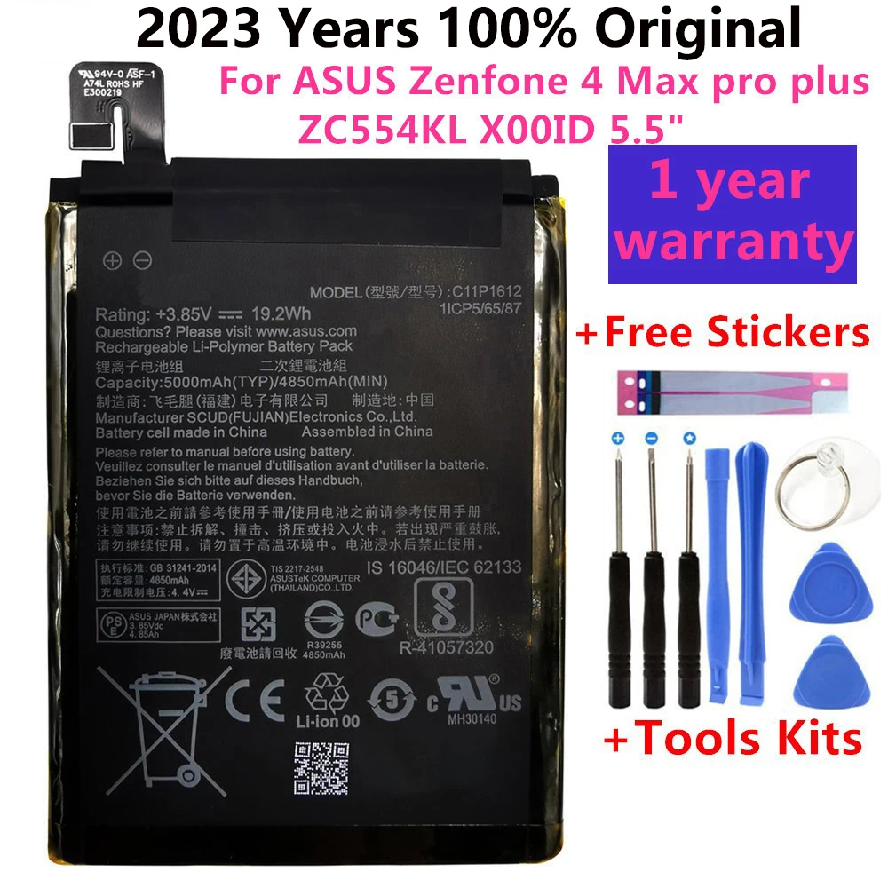 

100% Original For Asus ZenFone 3 Phone Battery For ASUS ZE553KL ZenFone 3 Dual Z01HDA SIM LTE Zoom S C11P1612 5000mAh+Tools