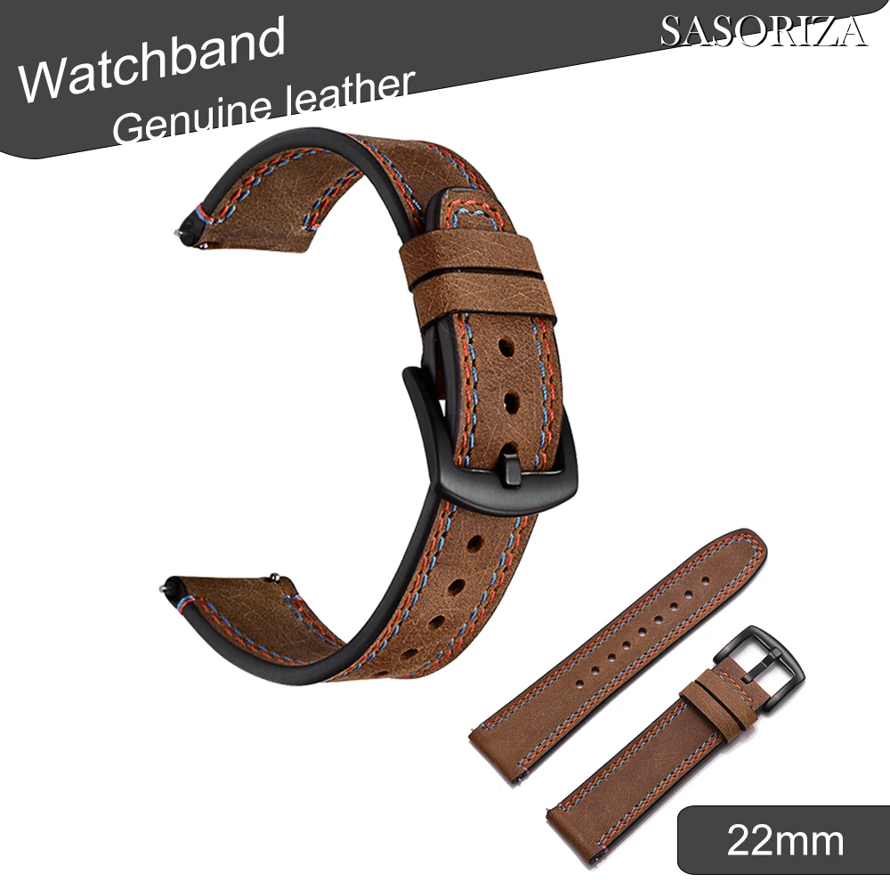 

Genuine Leather Watch band 22mm For Galaxy Watch3 Gear S3 Huawei Watch3 GT GT2 Amazfit Gamin Etc. Universal Watch strap