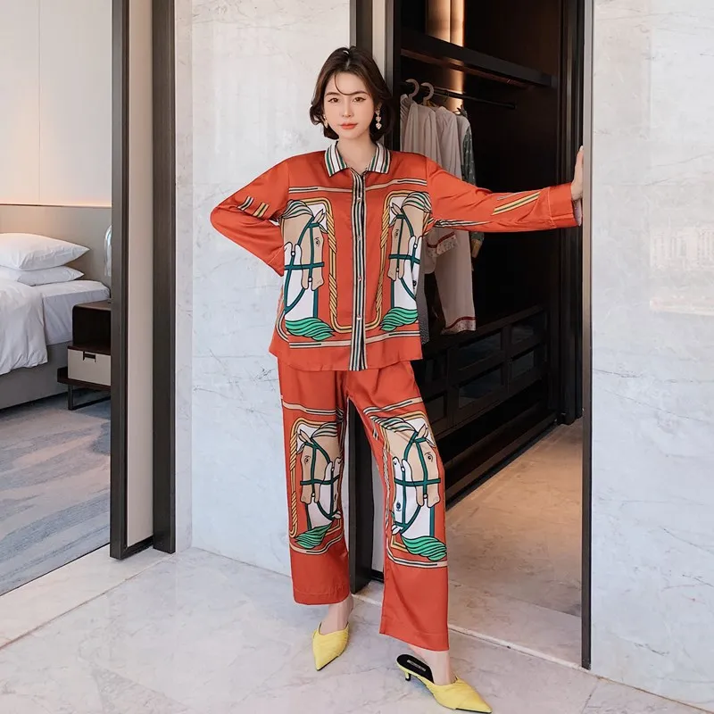 

Pajamas Sets High-quality Light Luxury Ice Silk Women's Pajama Spring Summer Long-sleeve Cardigan Set Fashion Home Clothing