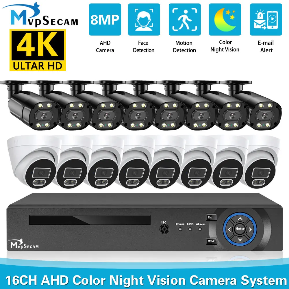 

H.265 4K CCTV Video Surveillance Camera Kit 16CH 8MP AHD DVR Ourdoor Motion Detection Colorful Night Security Camera System P2P