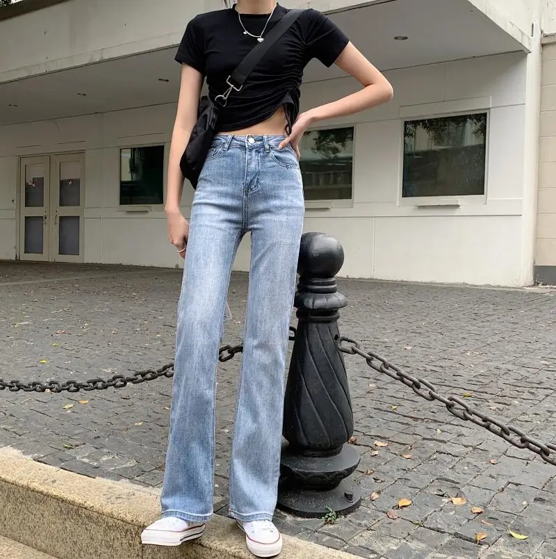 

DD3101 Micro flared jeans women's new high waist slim slim retro straight trousers jeans