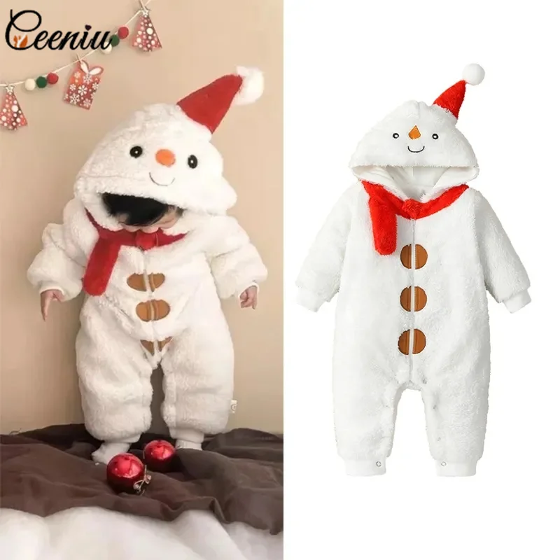 

Ceeniu Baby Infant Christmas Romper Hooded Snowman Jumpsuit For Newborns Plush Fleece Overalls My First Christmas Baby Clothes