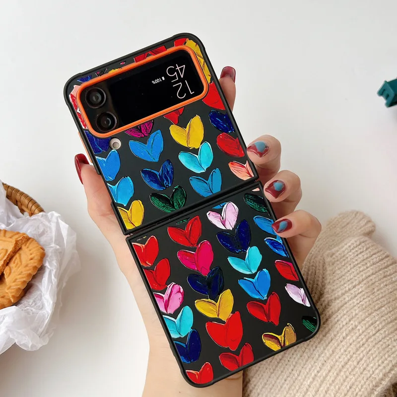 

Colorful Hearts Phone Case for Samsung Galaxy Z Flip 3 Z Flip 4 Hard PC Back Cover for ZFlip3 ZFlip4 Case Shell