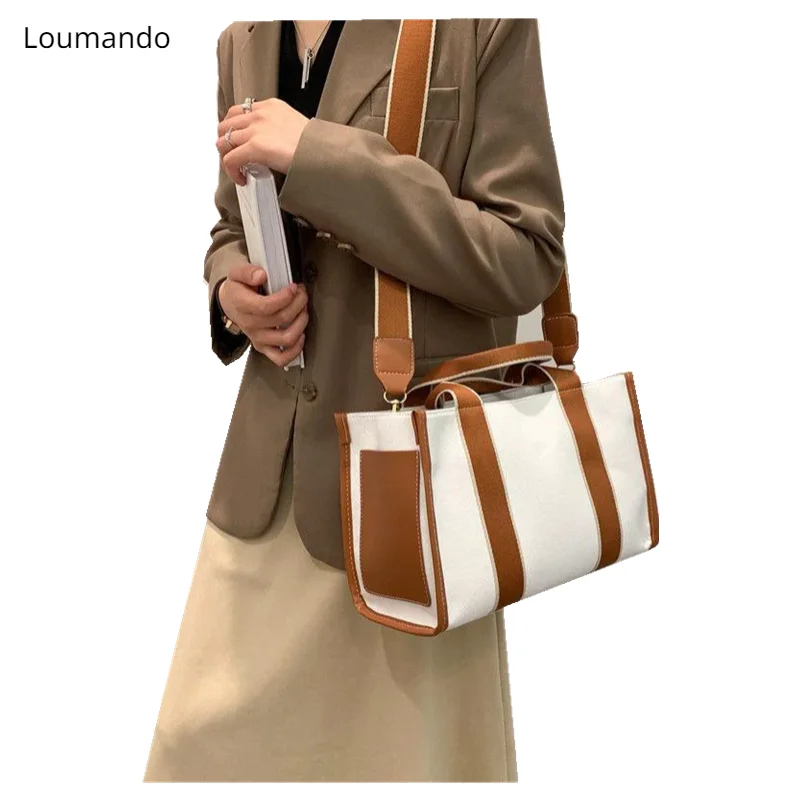 

Вместительная сумка-тоут 2023, новый стиль, простая модная универсальная Повседневная сумка на одно плечо, Холщовая Сумка контрастных цветов