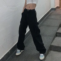 women all match loose fashion trousers retro jeans girls harajuku vintage black street bf style pants chic college streetwear