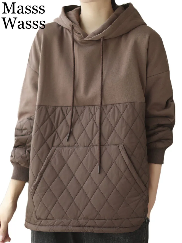 

Masss Wasss 2022 Корейская зимняя модная одежда для женщин Свободные теплые толстовки с капюшоном с подкладкой дамские Роскошные винтажные повседневные свитшоты