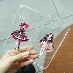 Transparent 2D Anime Girl Lolita Cute Dress Girl Phone Case For iPhone 12 11 13 Pro Max Mini XR XS MAX 6s Plus TPU Case