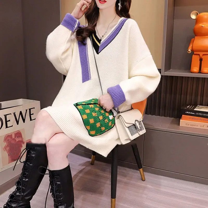 # 3841 черный белый красный пуловер вязаный свитер женский свободный с рукавами