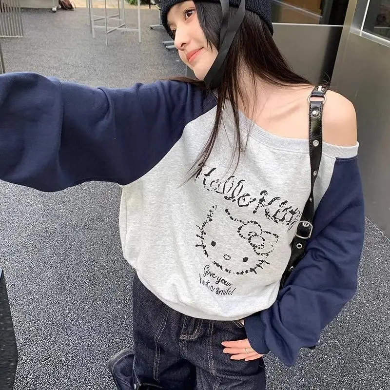 Популярный свитшот с принтом Kawaii Sanrio HelloKitty для девочек милые свободные