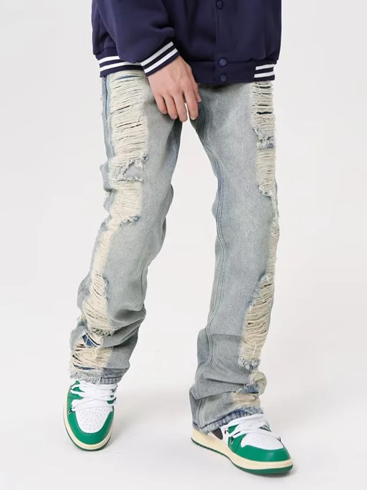 New Arrival Men's Jeans with Fringes and Holes, Trendy Summer Daily Casual Denim Pants with Zipper, Y2K Style Mens Pants