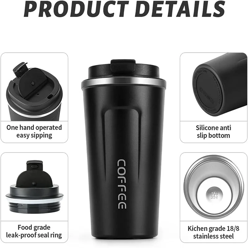 

380/510Ml Thermal Mug Double Layer Stainless Steel Coffee Beer Thermos with Non-Slip Car Vacuum Flask Travel Insulated Bottle