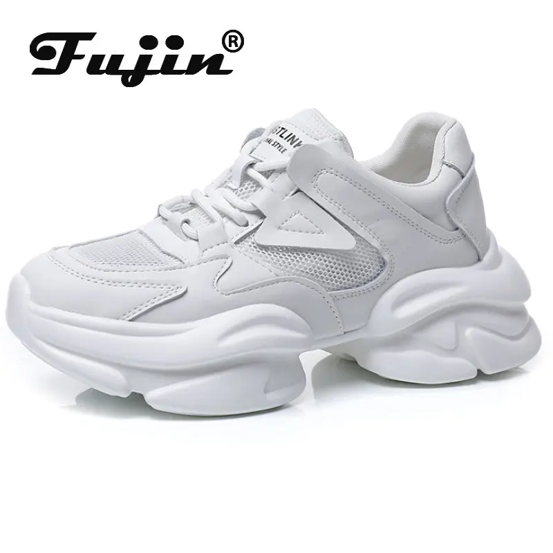 

Fujin/Новые Летние удобные кроссовки из натуральной кожи на платформе 7 см с сеткой из сетчатого материала; Кроссовки на массивной танкетке; Ло...