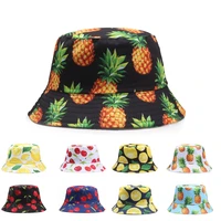 pineapple printed double sided bucket hats for women men lemon cherry fruit summer panama cap sun fishing bob fisherman hat bone
