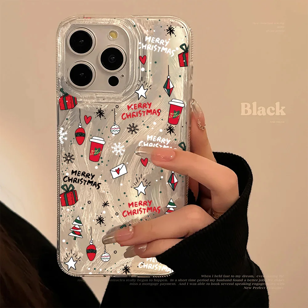Luxury Christmas Santa Claus Phone Case for iPhone 16 15 14 13 12 11 Pro Max X Xs XR XSMax 8 7 6 6s Plus Feather Texture Cover
