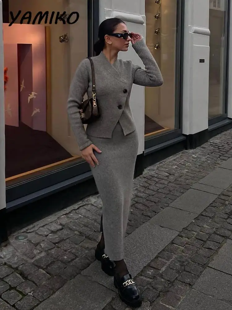 

Женский трикотажный кардиган с запахом, однотонный Асимметричный свитер с V-образным вырезом, длинными рукавами и двойными пуговицами, модная Элегантная трикотажная одежда