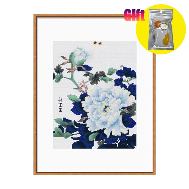 Весенний набор для вышивки крестом Aida 11CT холст с принтом синие и белые цветы