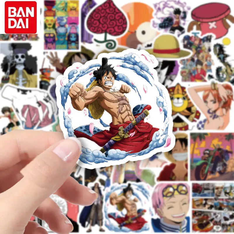 

Bandai One Piece Cartoon Sticker Pirate King Luffy Cartoon Decor for Journal Luggage Guitar Skateboard Waterproof Sticker 60pcs