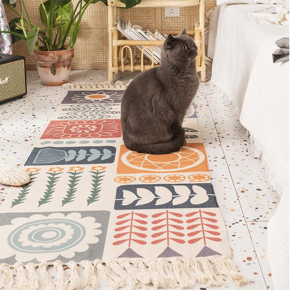 

Роскошный мягкий ковер в богемном этническом стиле из хлопка и льна ручной работы с кисточками для гостиной прикроватный коврик на полу укр...