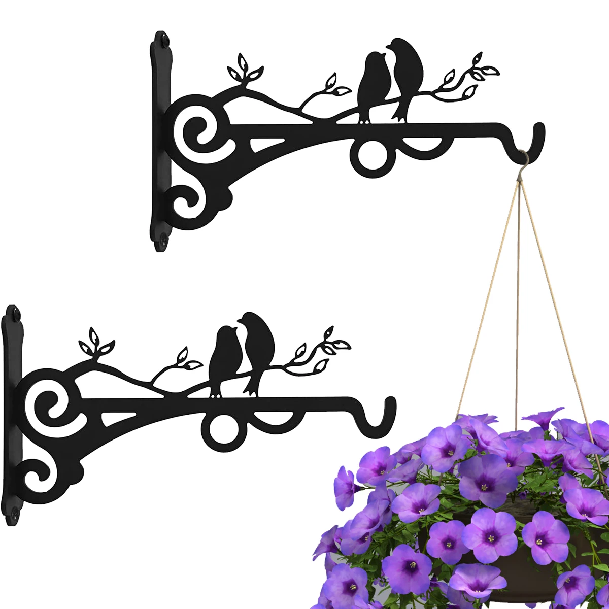 

Набор подвесных кронштейнов для растений, железные, с птичьим цветочным горшком, для крепления на стену, декоративные, 2 шт.