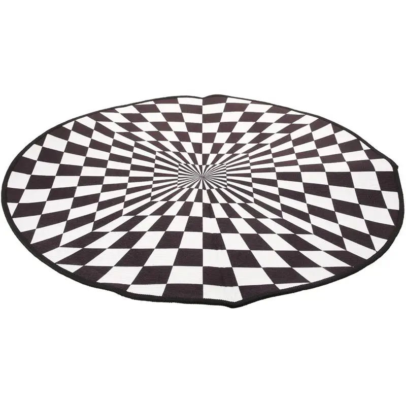 

3D Visual Optical Floor Mats Black White Plaid Round Rug Optical Illusion Area Rug For Home Bedroom Living Room Floor Mat