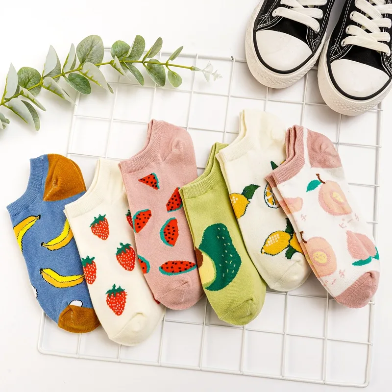

2022 kawaii Women's Socks Short Colorful Sox Cotton Boat Seamless Harajuku Women Female Cute Feet Sock with Fruit Prints