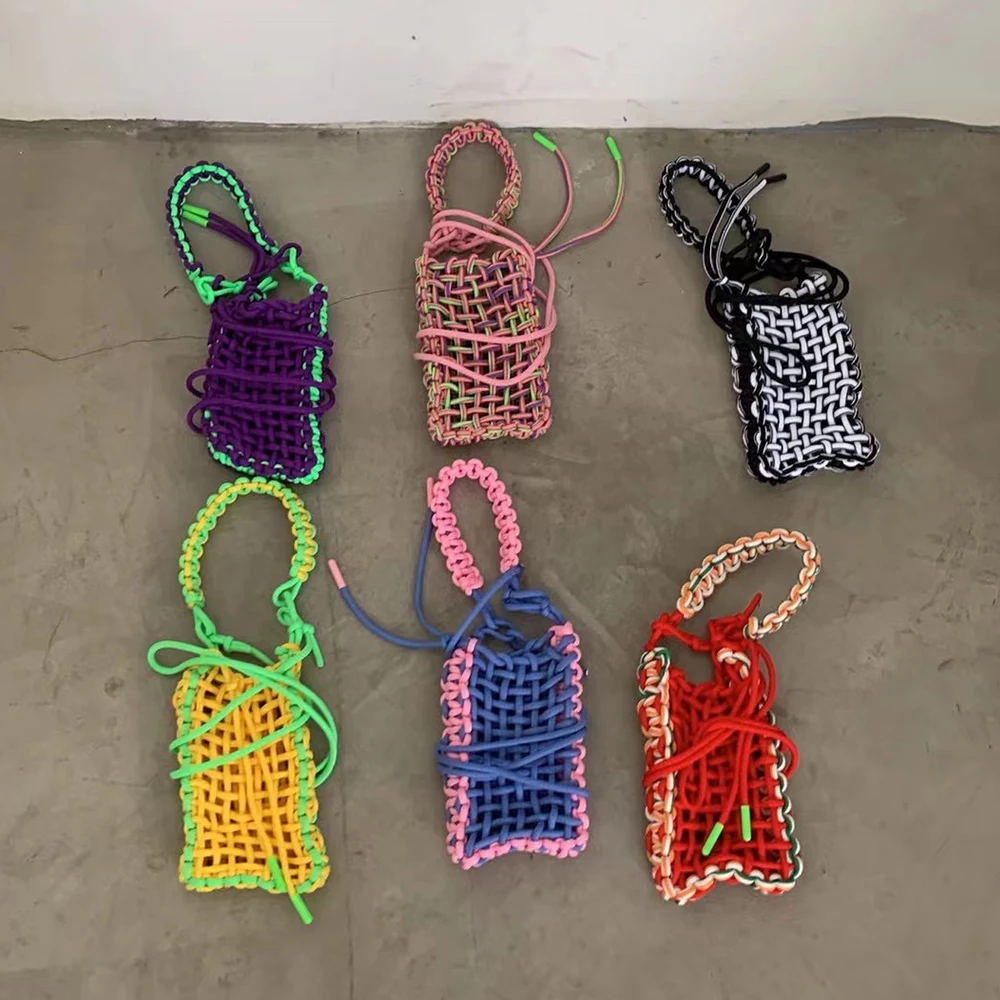 Color Woven Bags for Women Handmade Crossbody Bags for Women 2023 Small Phone Flap Purses and Handbags Hollow Shoulder Bag Tote