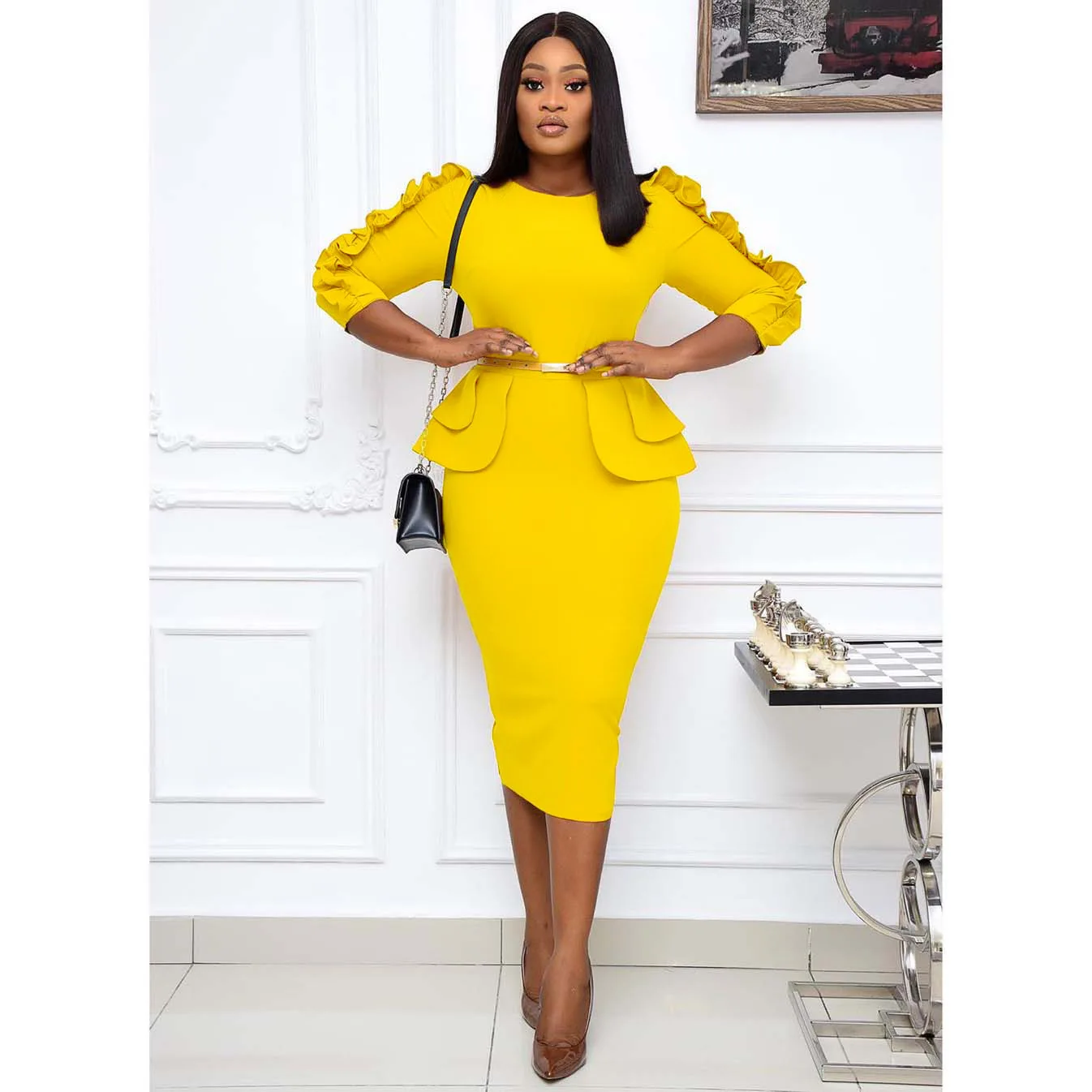 

Plus Size Women Dress 3XL Plus Elegant Office Lady Slim Party Dresses 2023 New Autimn High Waist Female Vestido