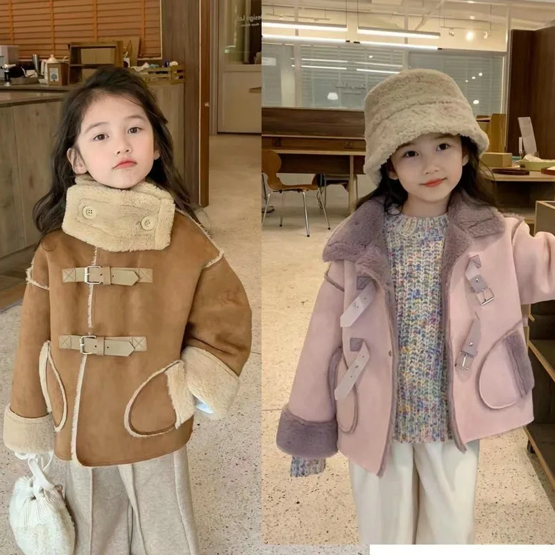 

2023 New Girls Boys One Piece Coat Winter Sunday Angora Yarns Warm Soft Outdoor Turn-down Collar Fashion