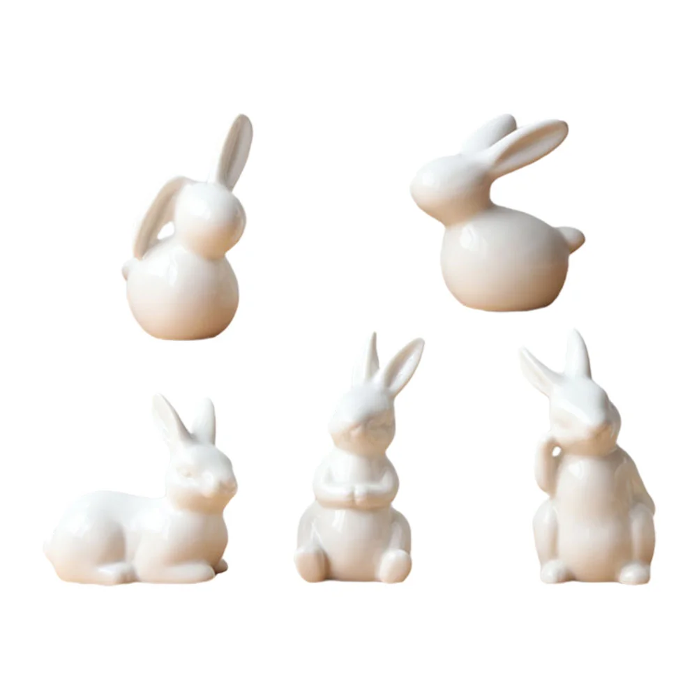 

5Pcs Various Realistic Ceramic Rabbit Ceramic Bunny Adornment Rabbit Figurine for Desktop Home