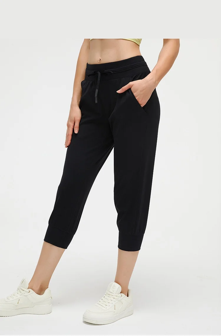 Fashion Sports Pants Solid Color Yoga Pants Sexy Leggings Gym Outdoor Women Trousers Brushed Soft Breathable Drawstring Pockets