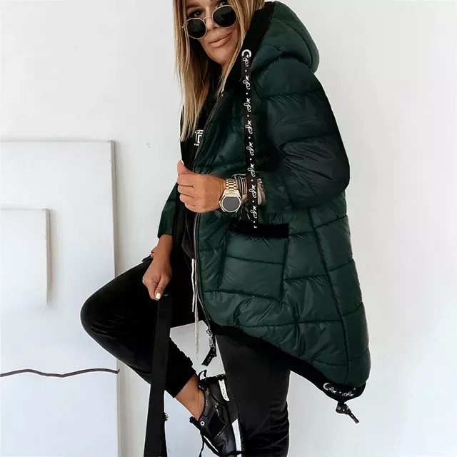 New2022 Fall Winter Women Long Thin Cotton Coat Hooded Zipper Light Weight Long Sleeve New Autumn Jacket Ladies Fashion Casual S
