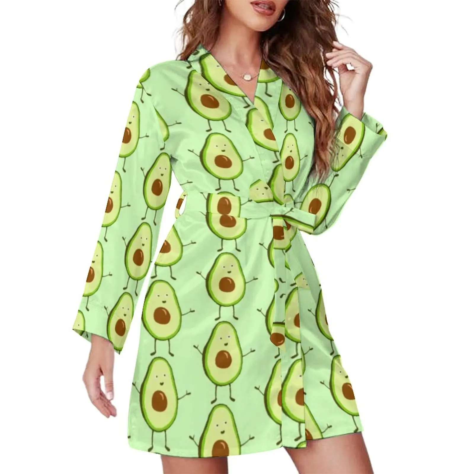 

Avocado Pajama Robe Fruit V Neck Lounge Dress Woman Custom Hot Sexy Sleepwear