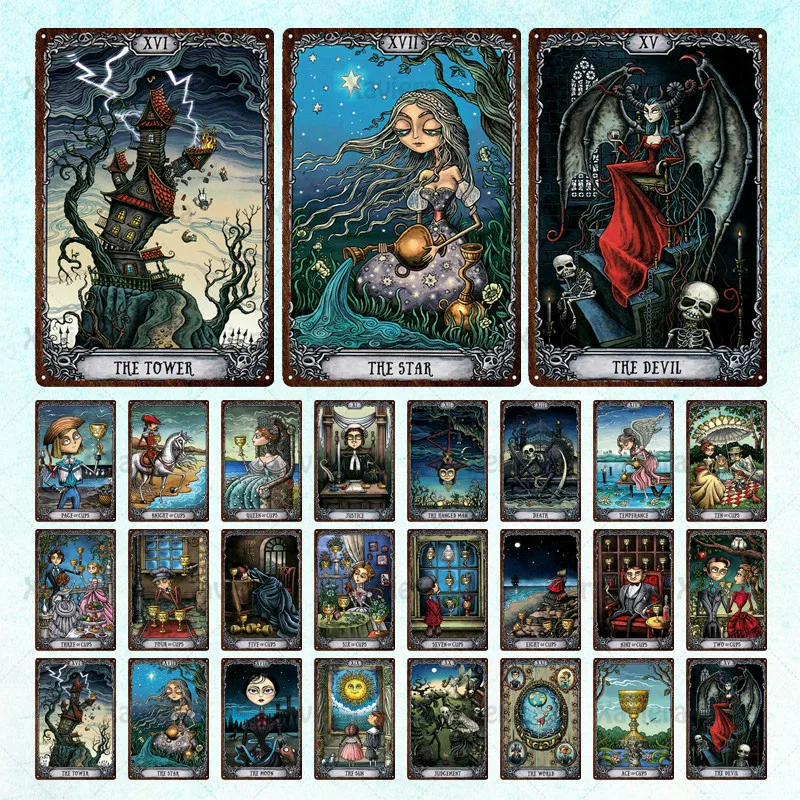 

Devil Metal Tin Sign Divination Tarot Tinplate Vintage Plaque Wheel of Fortune Retro Wall Sticker Wall Decor Club Restaurant Bar