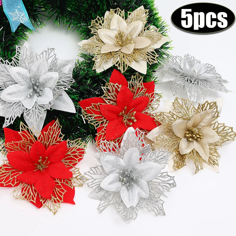 

5 шт., декоративные цветы для украшения ёлки