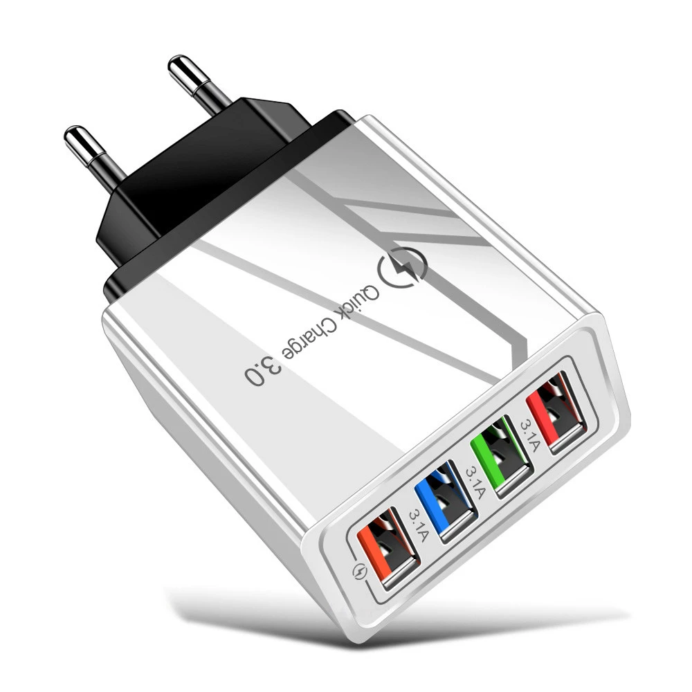 Сетевое зарядное устройство с 4 USB-портами, 3,0 А, евровилка