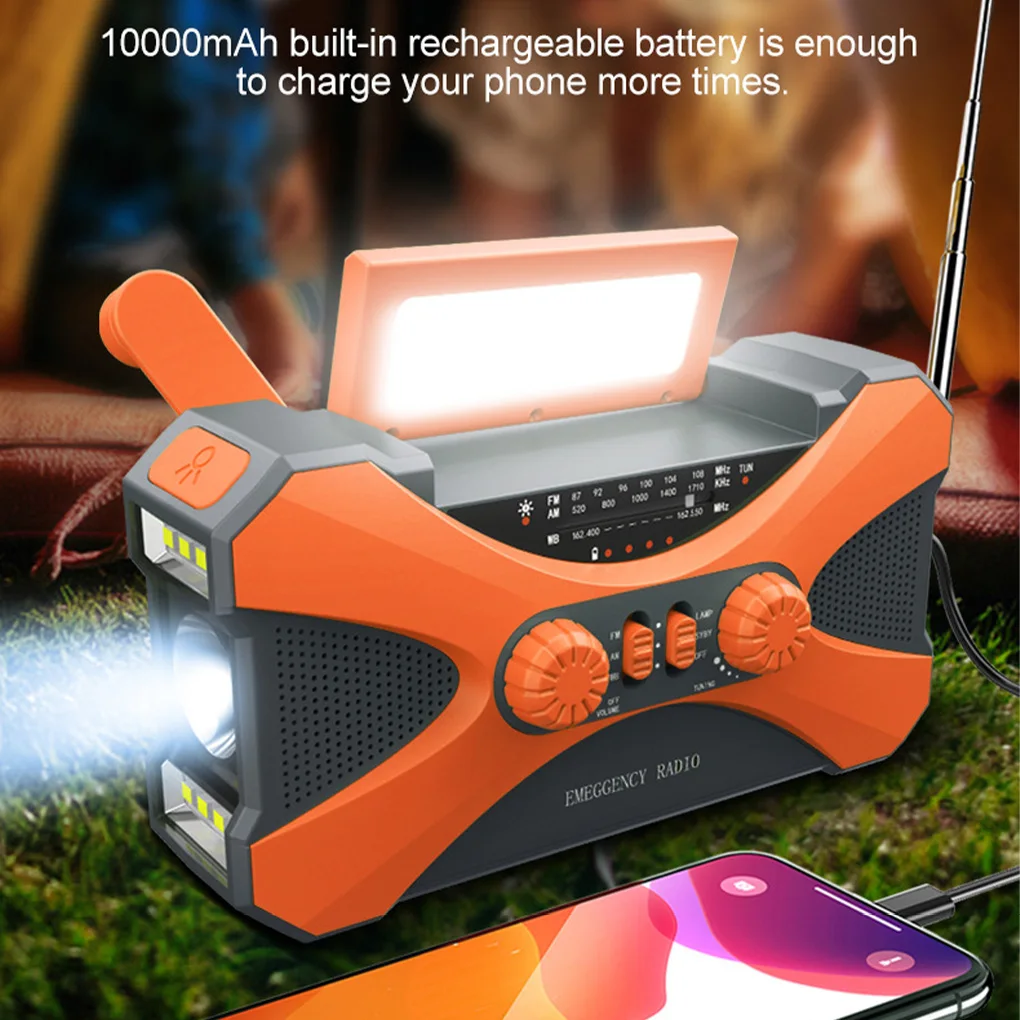 

Emergency Solar Power Hand Crank Dynamo Generator 10000mAh Phone Charger Bank SOS AM/FM NOAA Weather COB Flashlight Radio