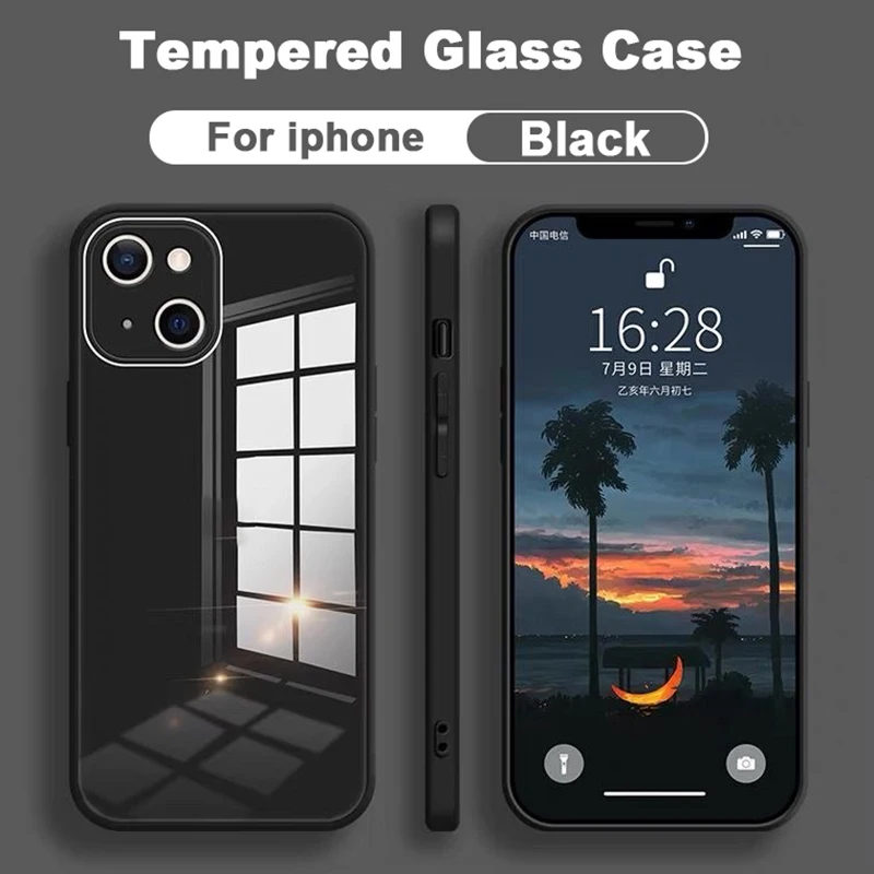 

Fashion Cute Brand Bear Glass Phone Cover For iPhone 11 12 13 14 Pro Max X XR XSMax 12 13 Mini Luxury Black Tempered bumper Case