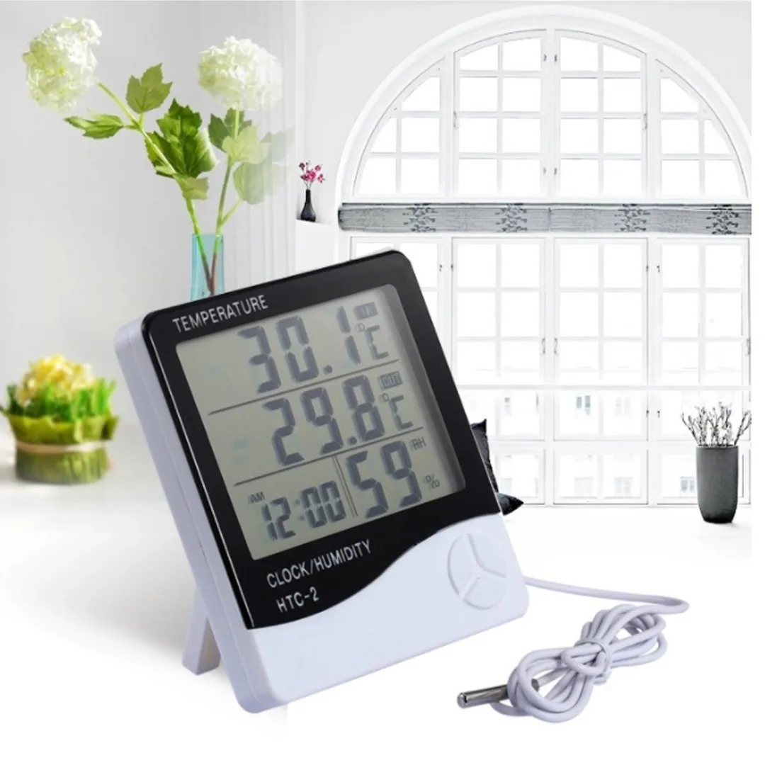 

Измеритель температуры и влажности с ЖК-дисплеем, стандартный термометр, гигрометр, батарея AAA с часами и функцией календаря для дома, 1 шт.