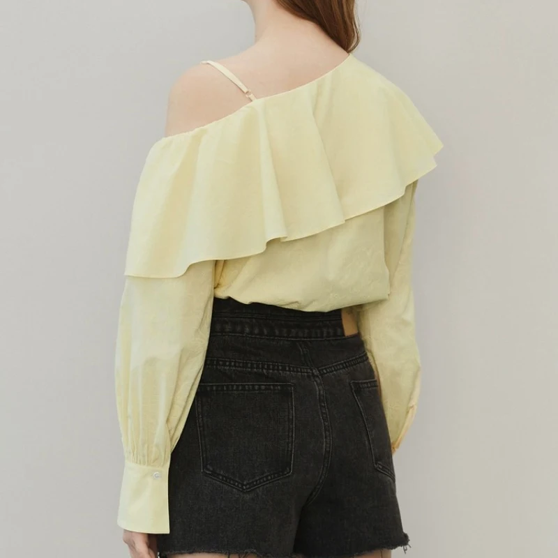 Милая белая рубашка с оборками для женщин Новинка осени 2024 шифоновая блузка