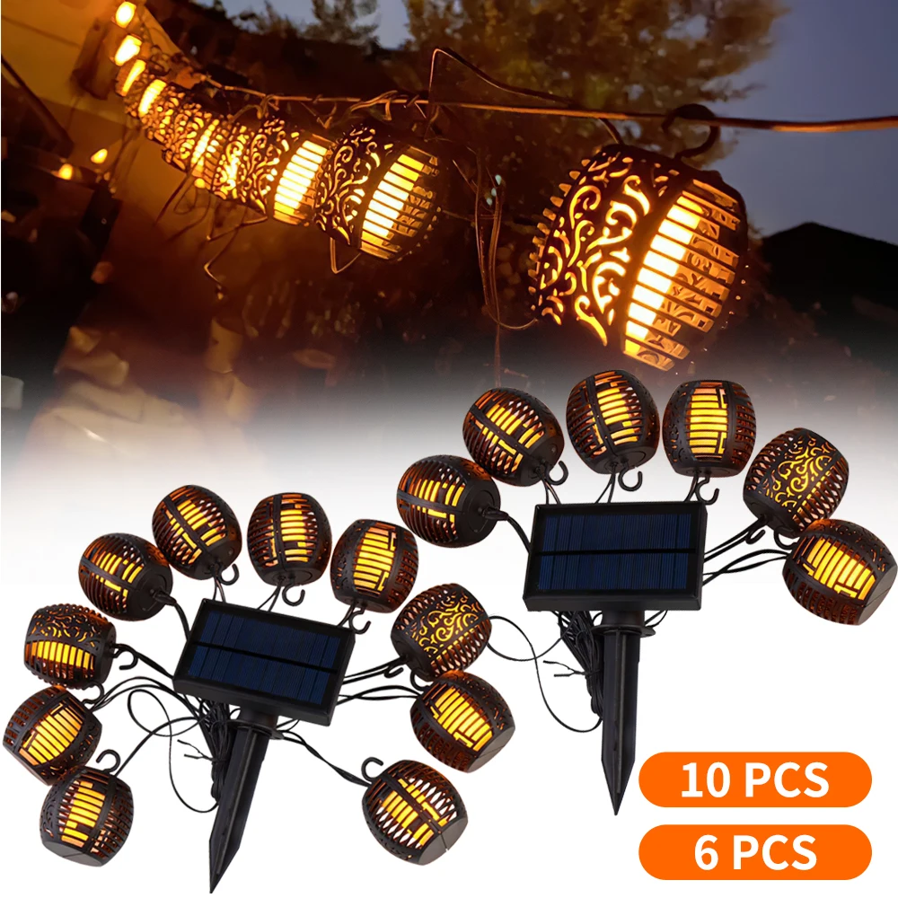 

WAKYME Solar LED Light Outdoor Patio Garden Decoration Flickering Flame Lantern Hanging String Lights Solar Lamp Street Garland